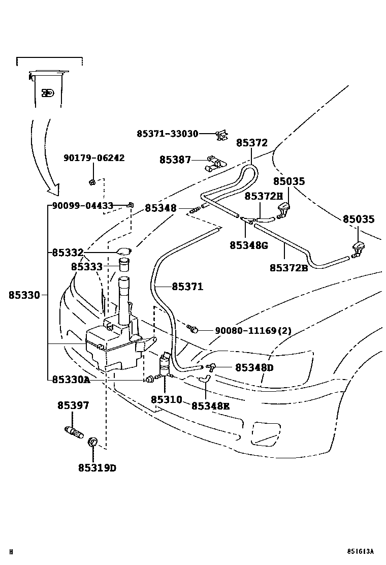 Toyota CAMRY 挡风玻璃清洗器 EPC diagram — 851613A