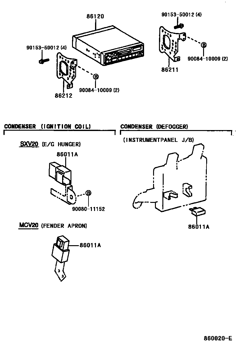 Toyota CAMRY 收音机、放大器和冷凝器 EPC diagram — 860020E