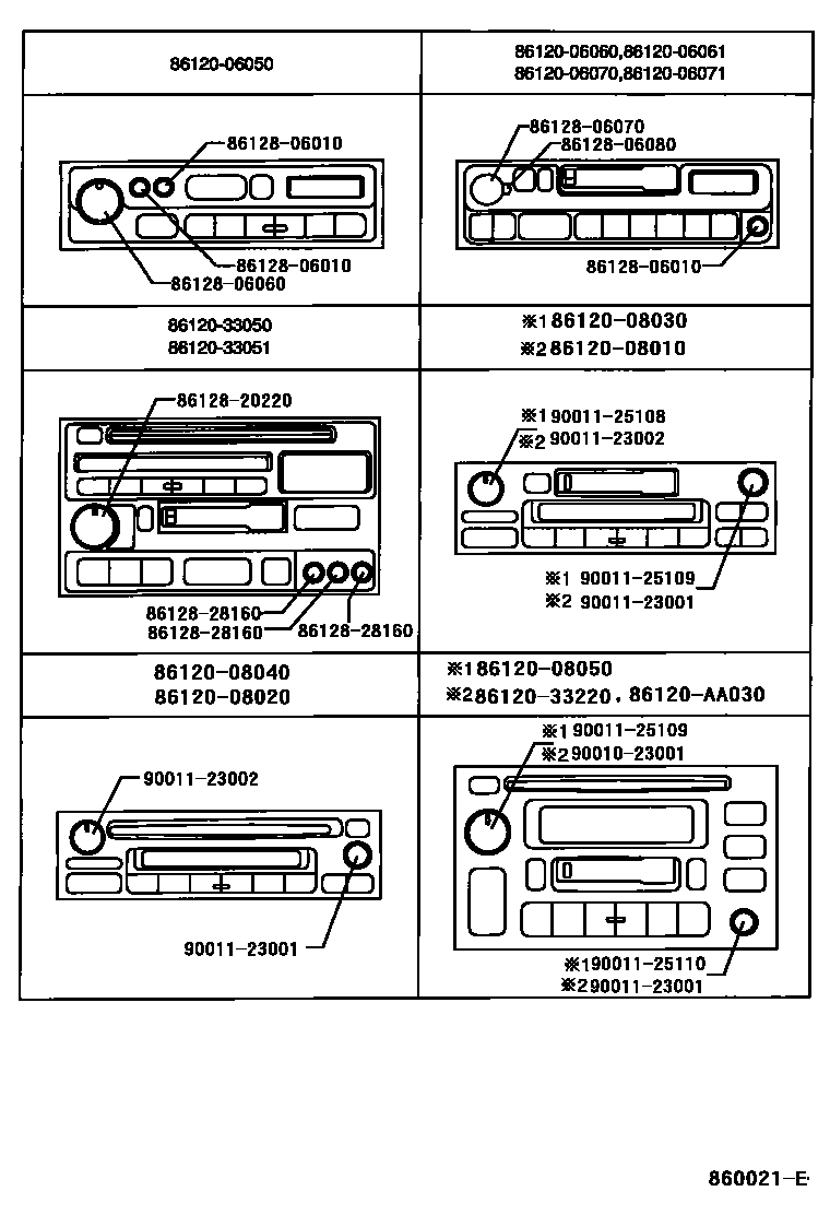 Toyota CAMRY 收音机、放大器和冷凝器 EPC diagram — 860021E