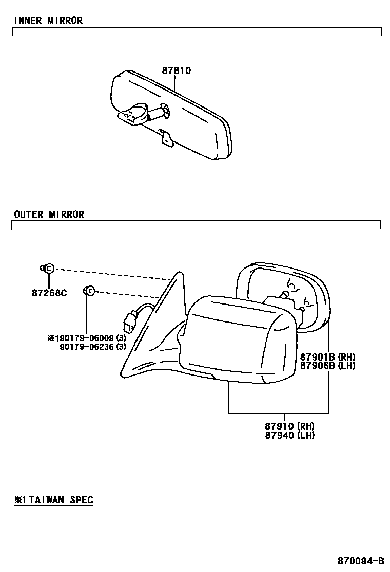 Toyota CAMRY 后视镜 EPC diagram — 870094B