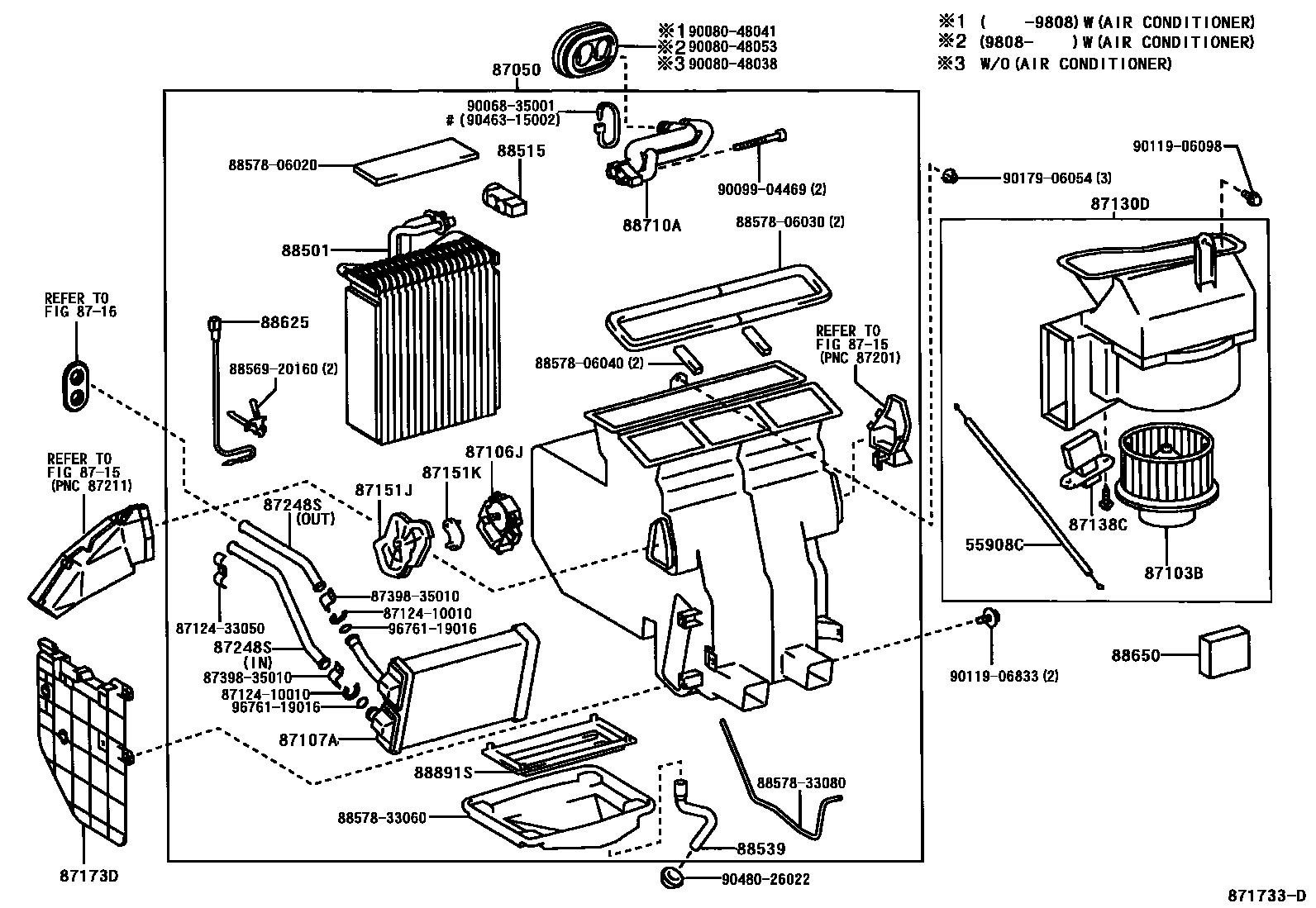 Toyota CAMRY 暖风和空调系统 - 冷却器组件 EPC diagram — 871733D