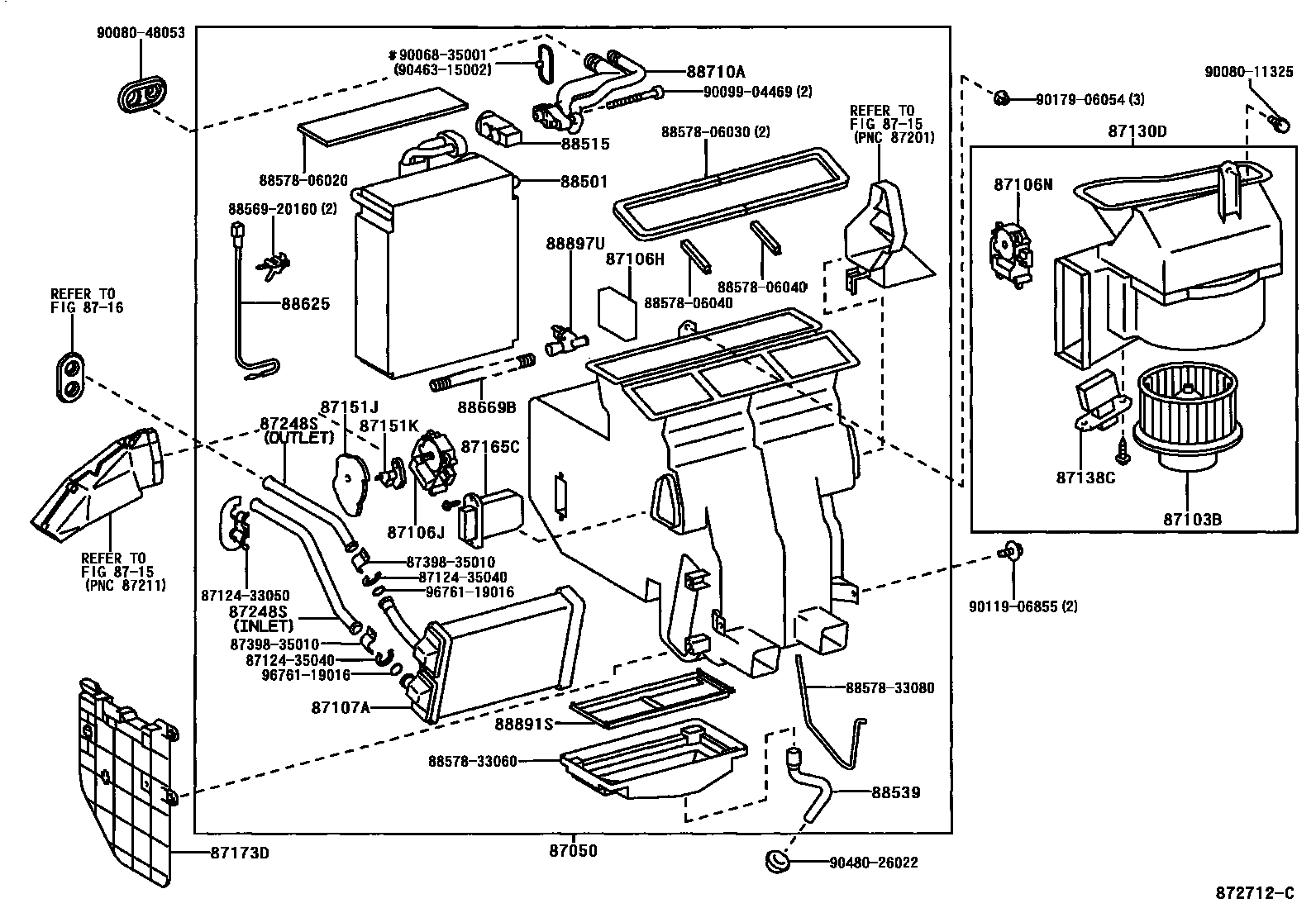 Toyota CAMRY 暖风和空调系统 - 冷却器组件 EPC diagram — 872712C