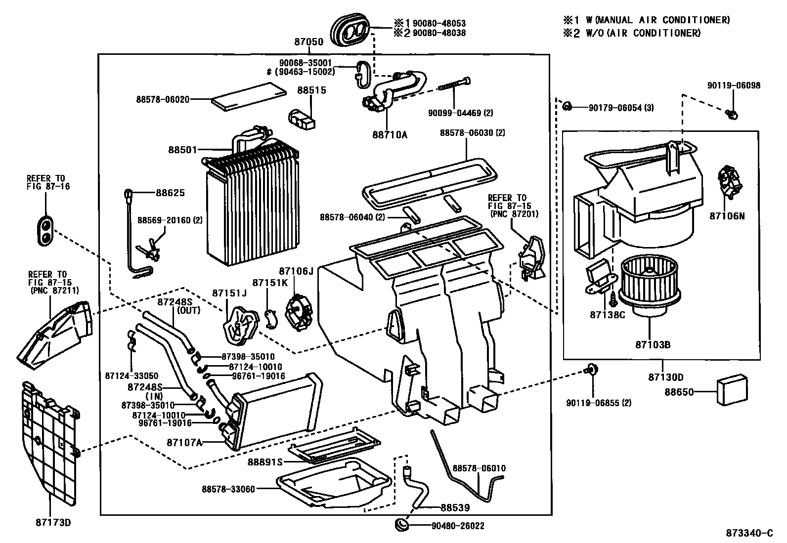 Toyota CAMRY 暖风和空调系统 - 冷却器组件 EPC diagram — 873340C