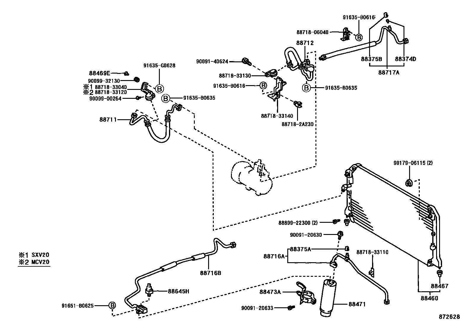 Toyota CAMRY Heating & Air Conditioning - Cooler Piping EPC diagram — 872628