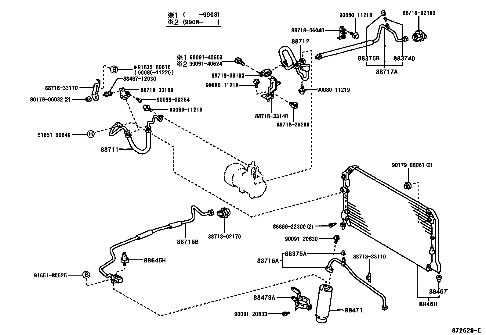 Toyota CAMRY Heating & Air Conditioning - Cooler Piping EPC diagram — 872629E