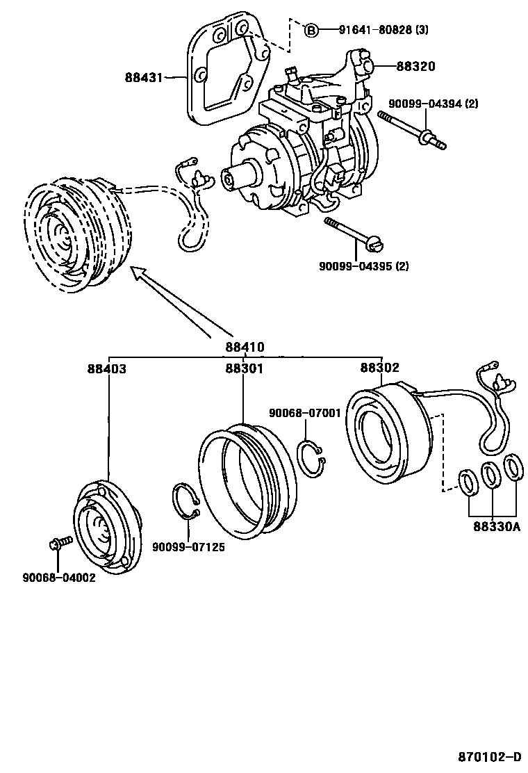 Toyota CAMRY Heating & Air Conditioning - Compressor EPC diagram — 870102D