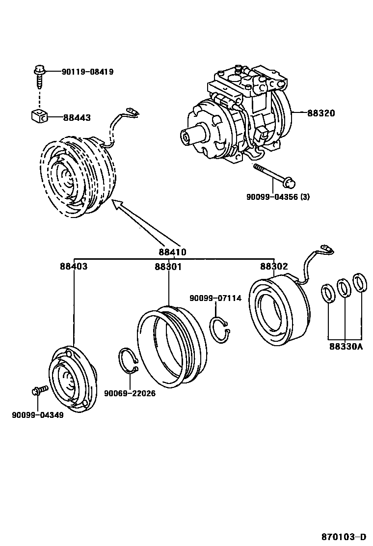 Toyota CAMRY Heating & Air Conditioning - Compressor EPC diagram — 870103D