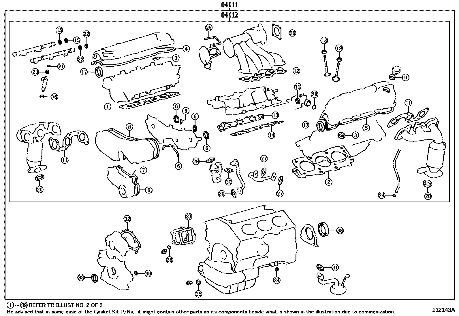 Toyota CAMRY Engine Overhaul Gasket Kit EPC diagram — 112143A