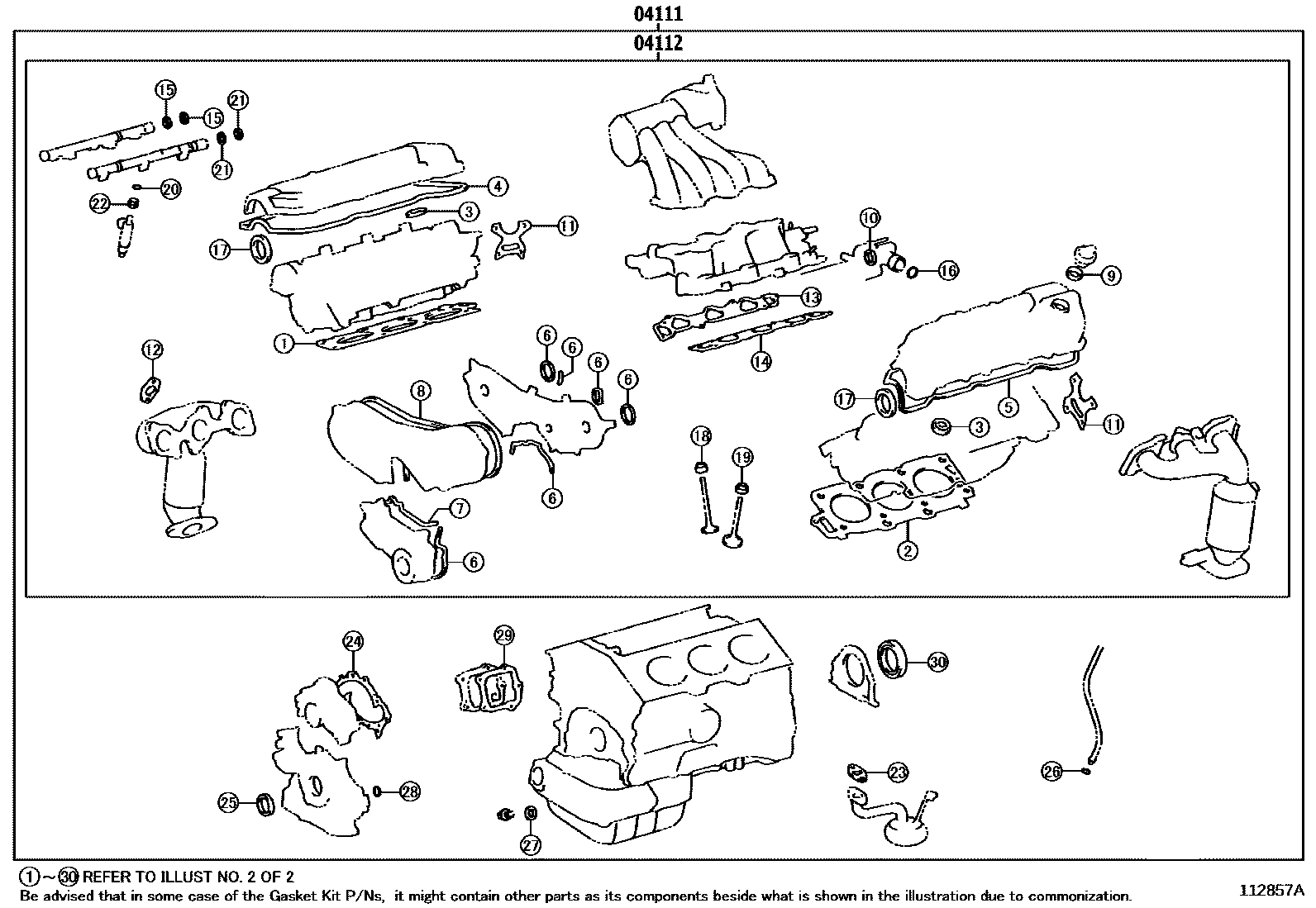 Toyota CAMRY Engine Overhaul Gasket Kit EPC diagram — 112857A