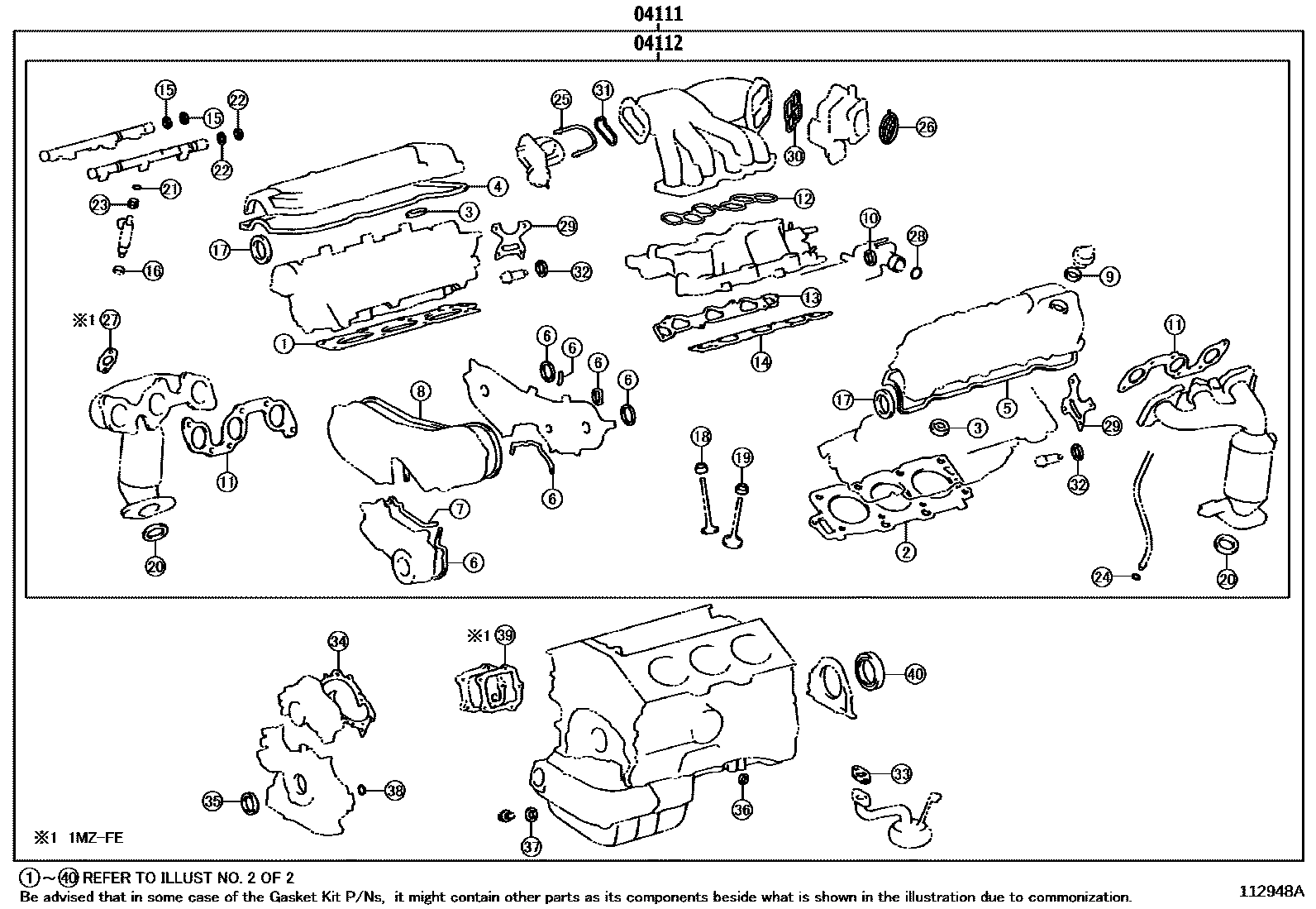 Toyota CAMRY Engine Overhaul Gasket Kit EPC diagram — 112948A
