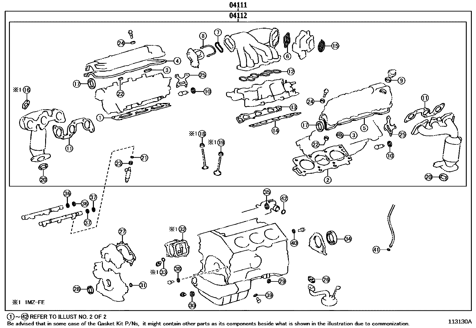 Toyota CAMRY Engine Overhaul Gasket Kit EPC diagram — 113130A