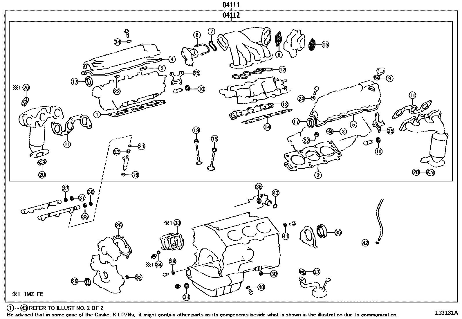 Toyota CAMRY Engine Overhaul Gasket Kit EPC diagram — 113131A