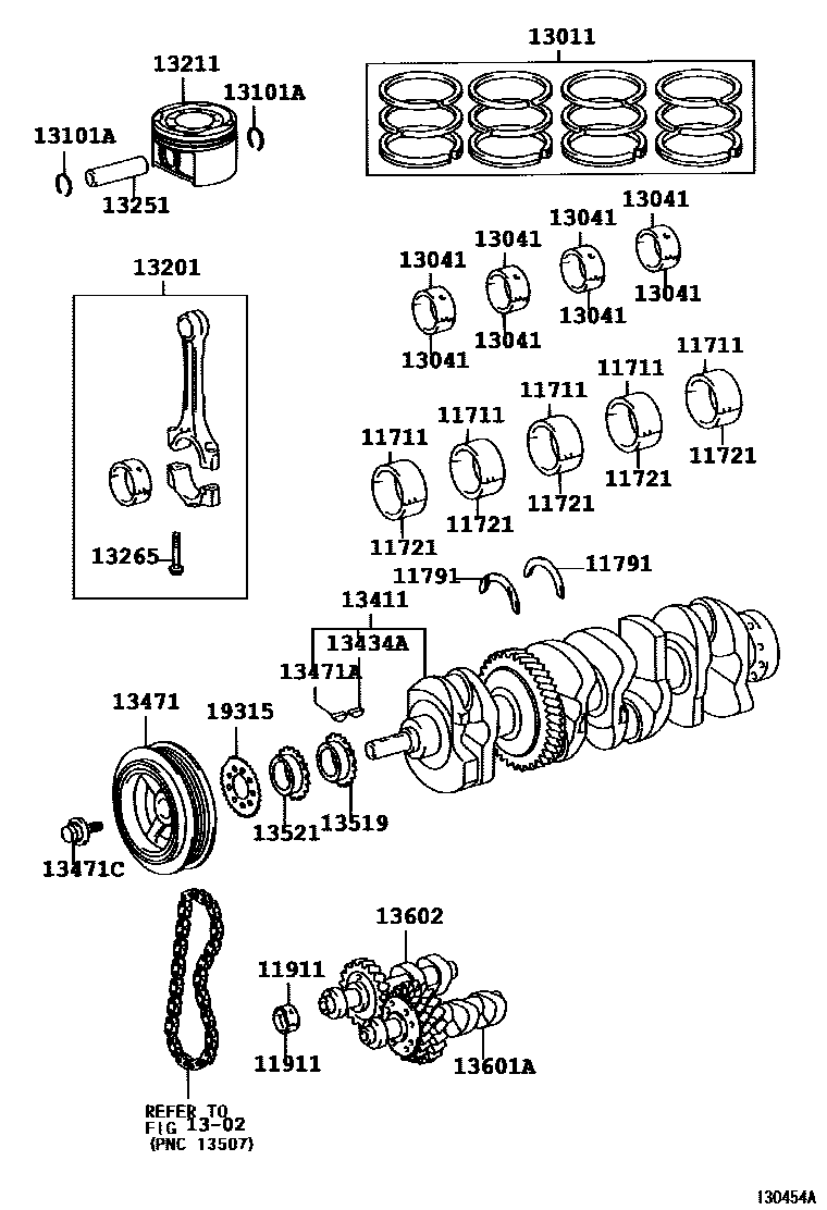 Toyota CAMRY Crankshaft & Piston EPC diagram — 130454A
