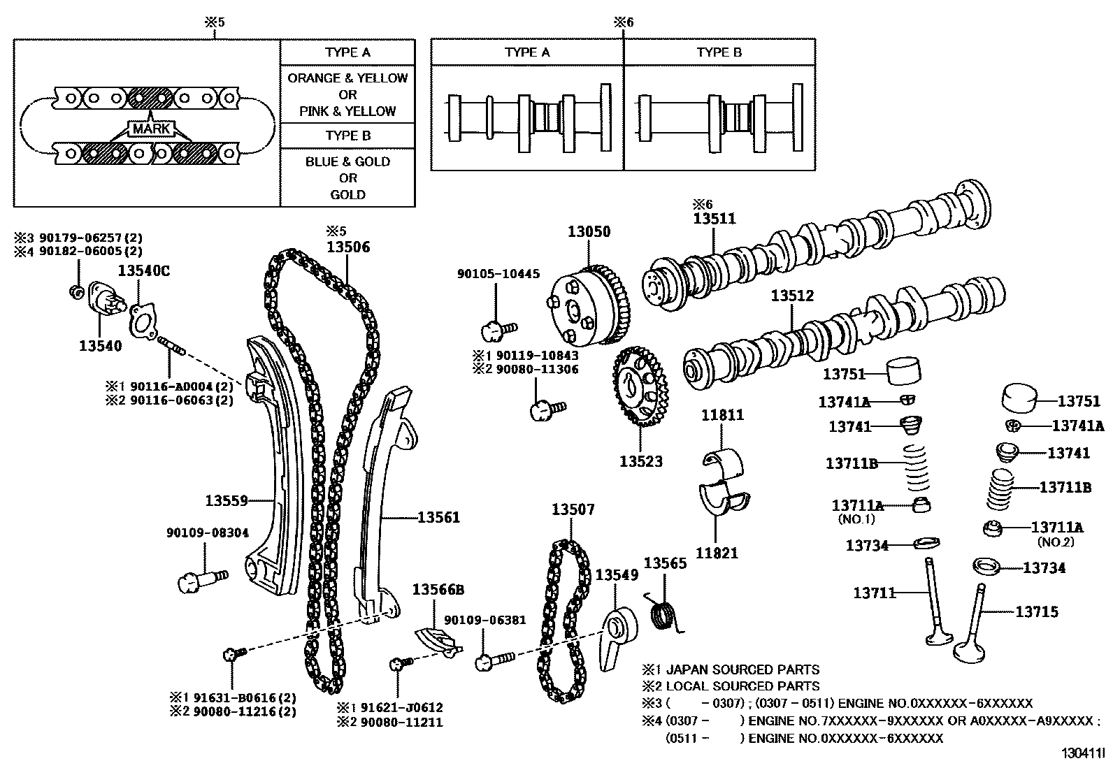 Toyota CAMRY Camshaft & Valve EPC diagram — 130411I