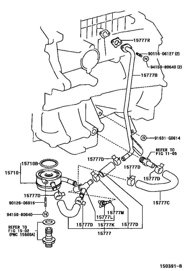 Toyota CAMRY Engine Oil Cooler EPC diagram — 150391B