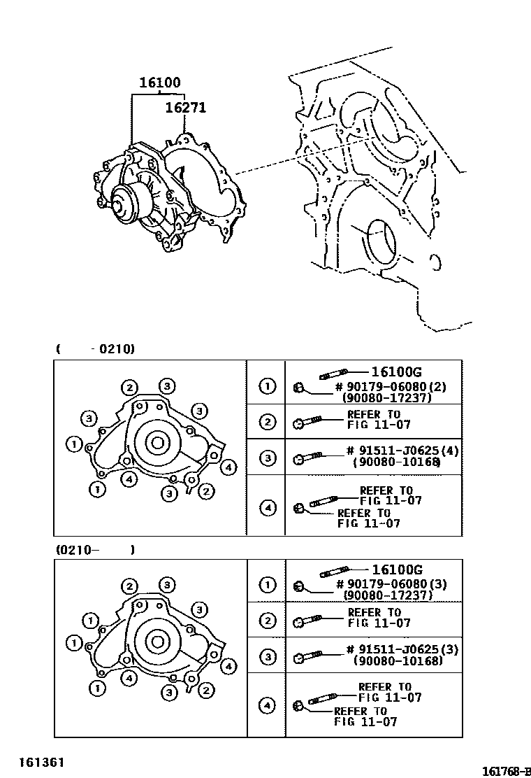Toyota CAMRY Water Pump EPC diagram — 161768B