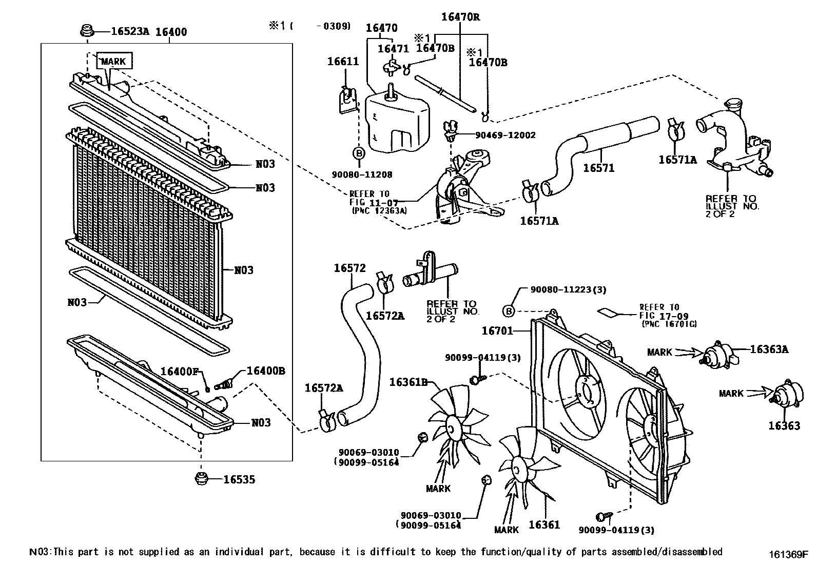 Toyota CAMRY RADIATOR & WATER OUTLET EPC diagram — 161369F
