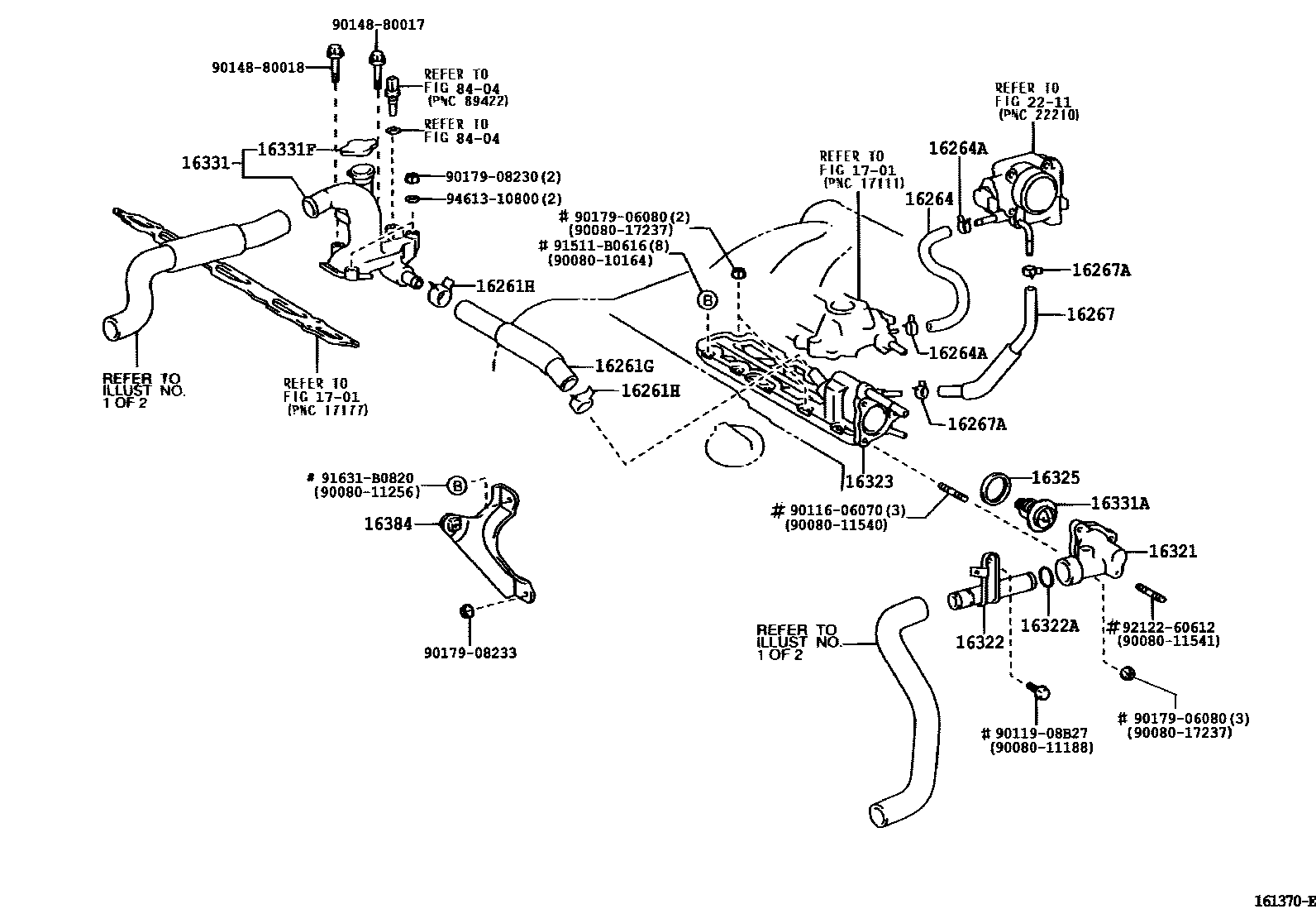 Toyota CAMRY RADIATOR & WATER OUTLET EPC diagram — 161370E