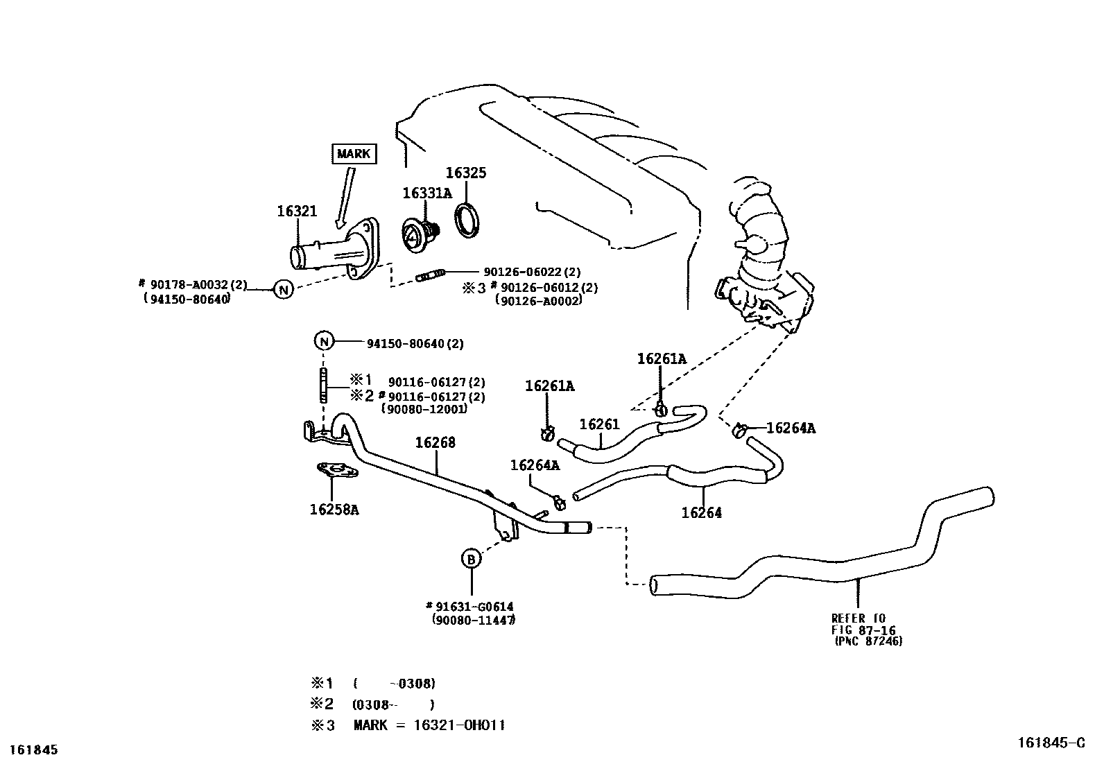 Toyota CAMRY RADIATOR & WATER OUTLET EPC diagram — 161845C