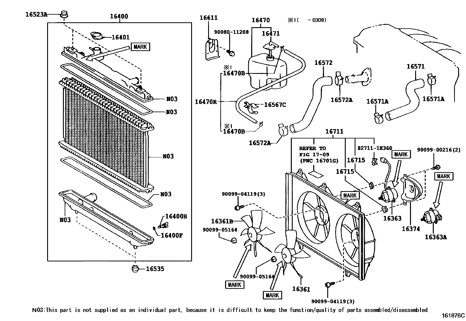 Toyota CAMRY RADIATOR & WATER OUTLET EPC diagram — 161876C