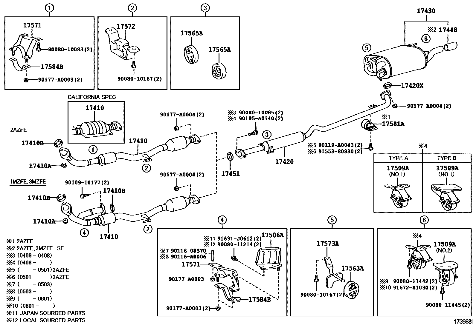 Toyota CAMRY Exhaust Pipe EPC diagram — 173988I