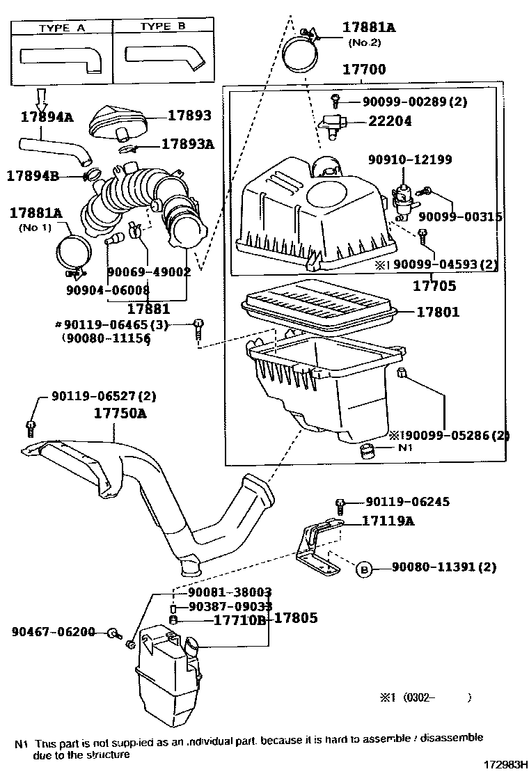 Toyota CAMRY Air Cleaner EPC diagram — 172983H