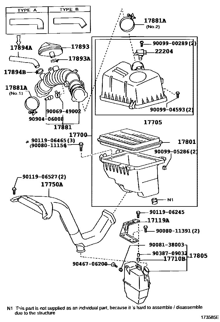 Toyota CAMRY Air Cleaner EPC diagram — 173585E