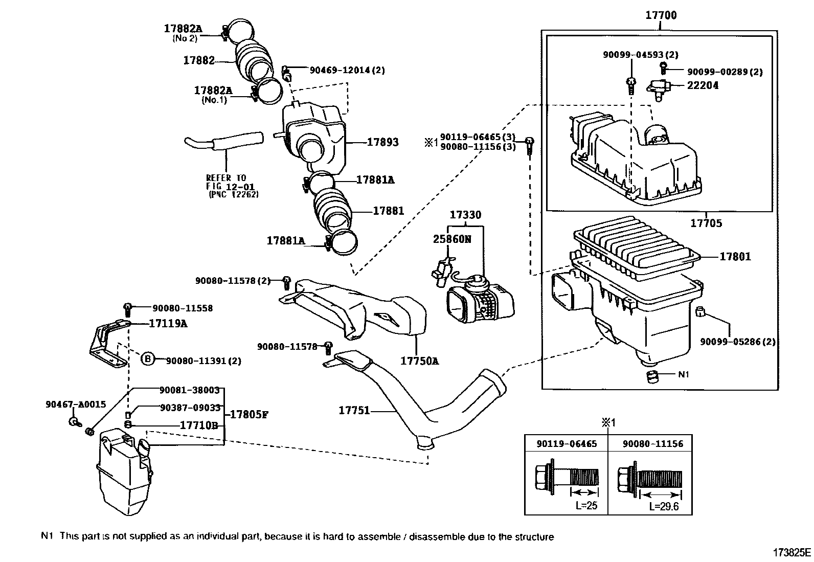 Toyota CAMRY Air Cleaner EPC diagram — 173825E