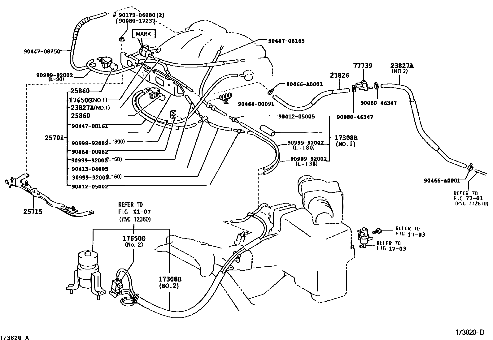 Toyota CAMRY vacuum tube EPC diagram — 173820E