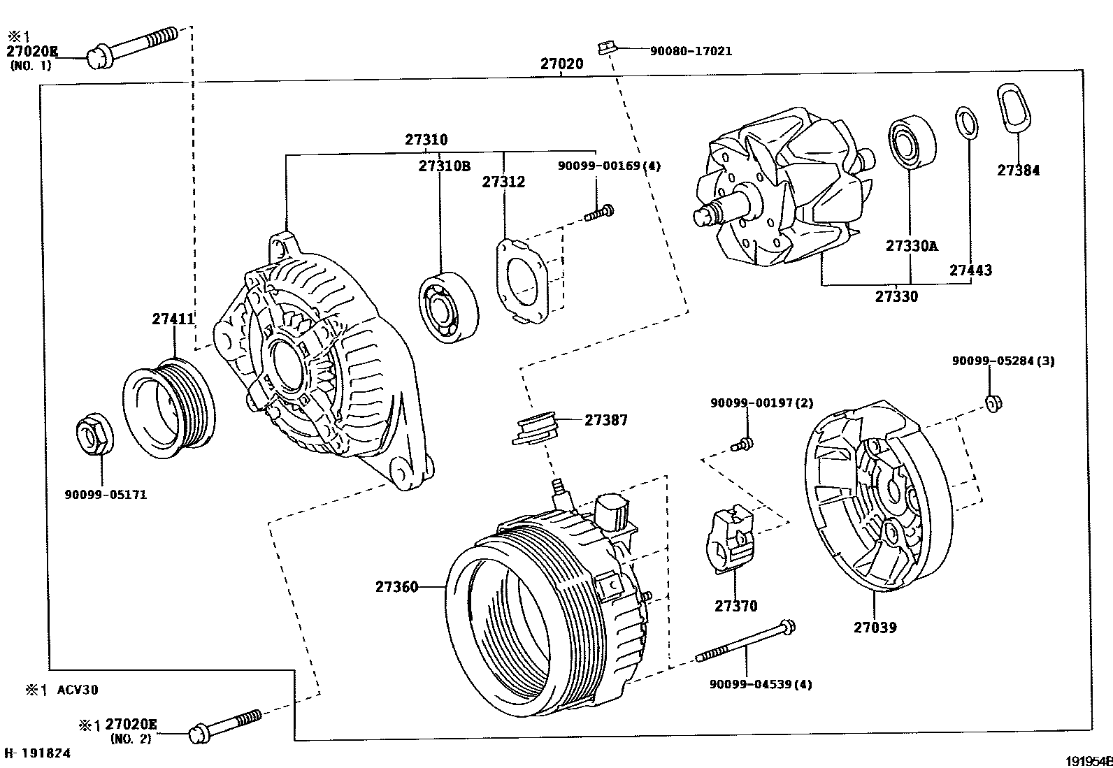 Toyota CAMRY Alternator EPC diagram — 191954B