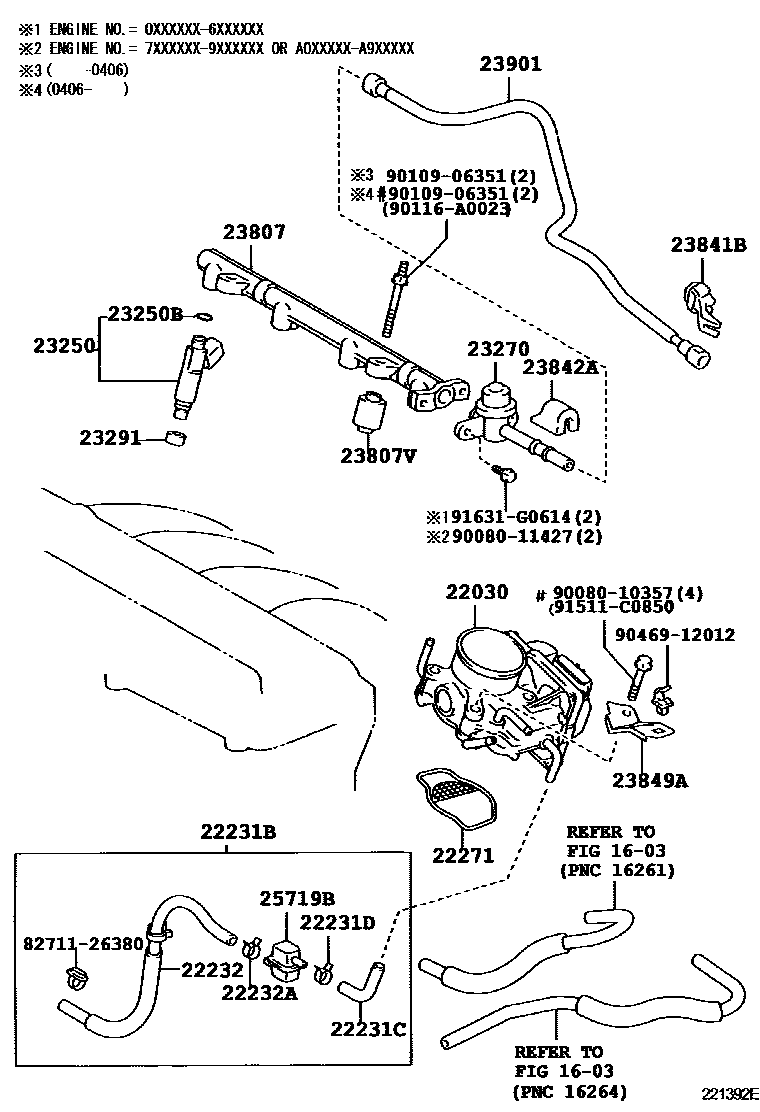 Toyota CAMRY 燃油喷射系统 EPC diagram — 221392E