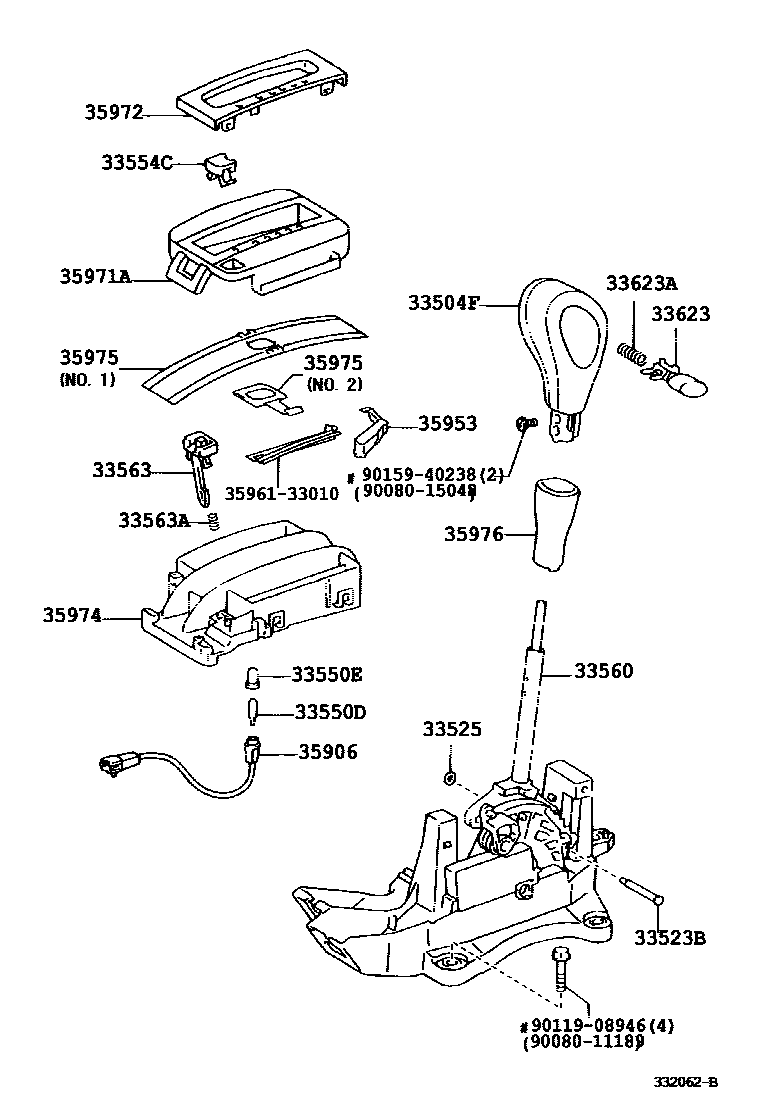 Toyota CAMRY Shift Lever & Retainer EPC diagram — 332062B