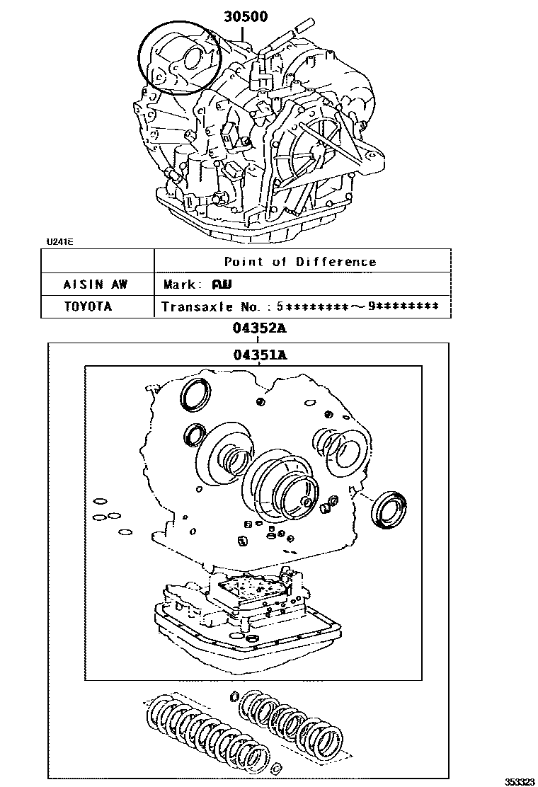 Toyota CAMRY 传动桥或变速器总成和衬垫组件(ATM) EPC diagram — 353323A