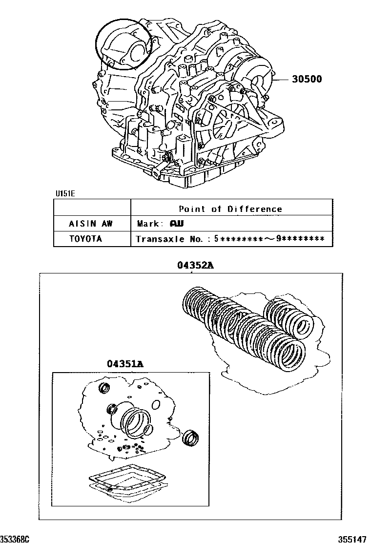 Toyota CAMRY 传动桥或变速器总成和衬垫组件(ATM) EPC diagram — 355147A