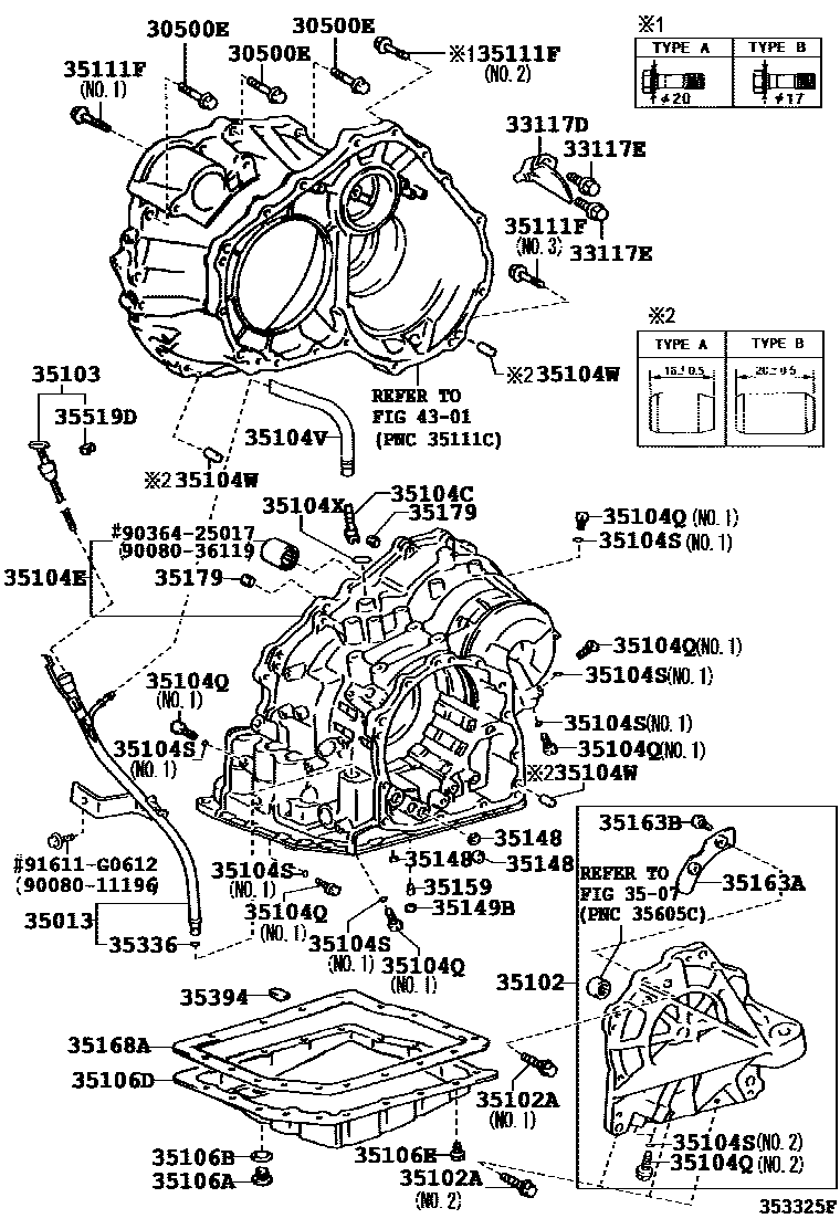Toyota CAMRY 变速器壳和油底壳(ATM) EPC diagram — 353325F