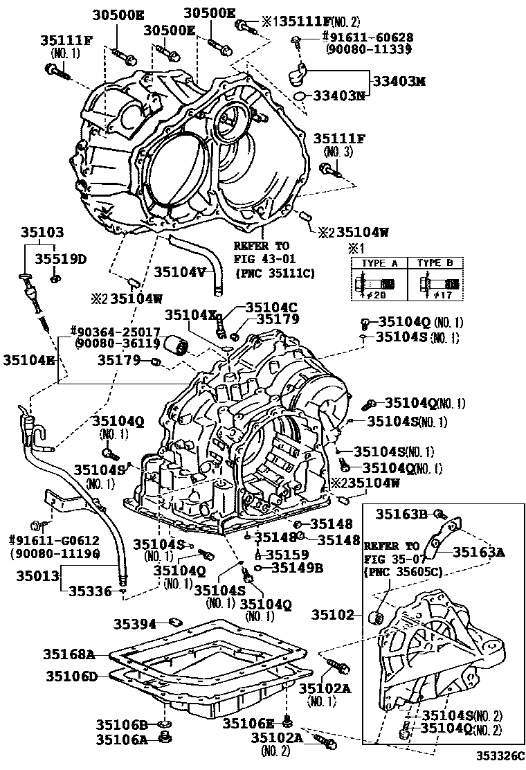 Toyota CAMRY 变速器壳和油底壳(ATM) EPC diagram — 353326C