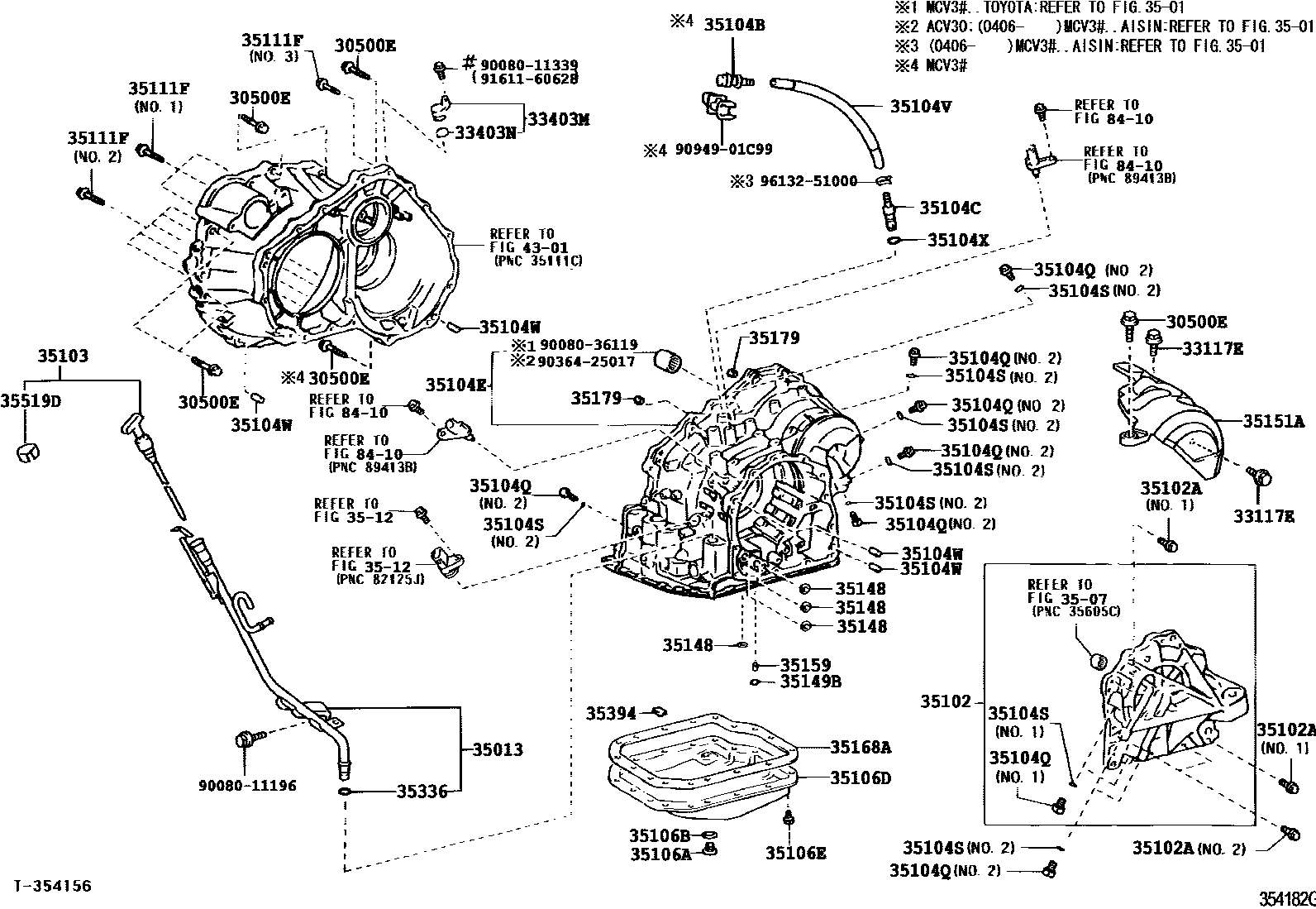 Toyota CAMRY 变速器壳和油底壳(ATM) EPC diagram — 354182H