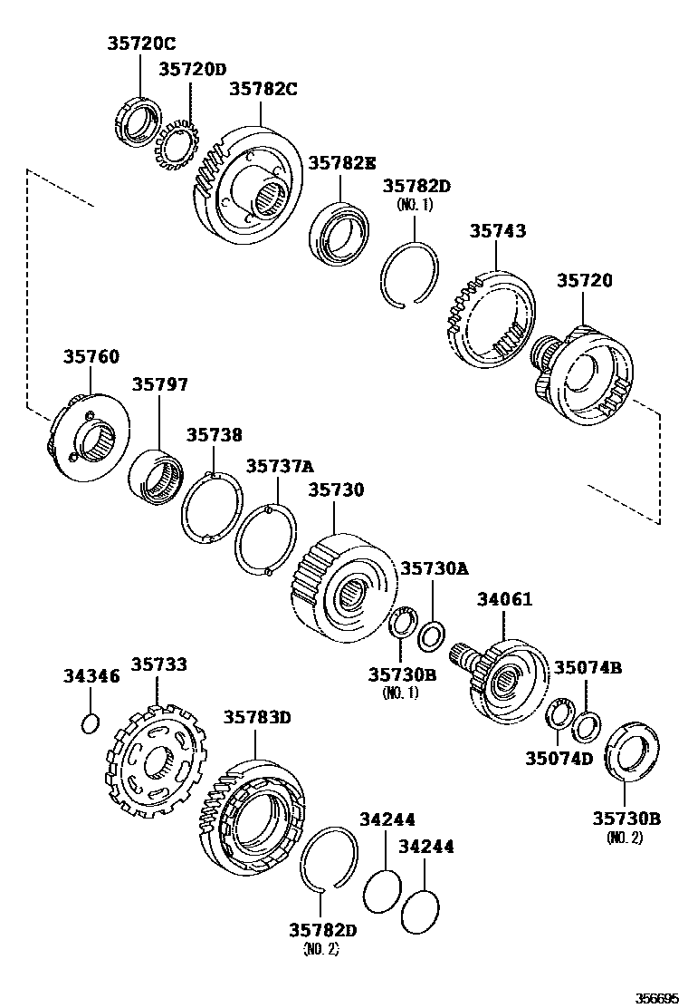 Toyota CAMRY 行星齿轮、倒档活塞和中间轴齿轮(ATM) EPC diagram — 356695