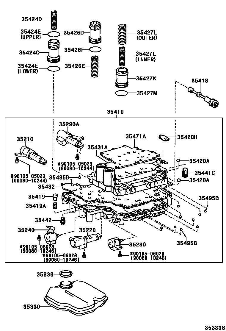 Toyota CAMRY 阀体和滤油网(ATM) EPC diagram — 353338