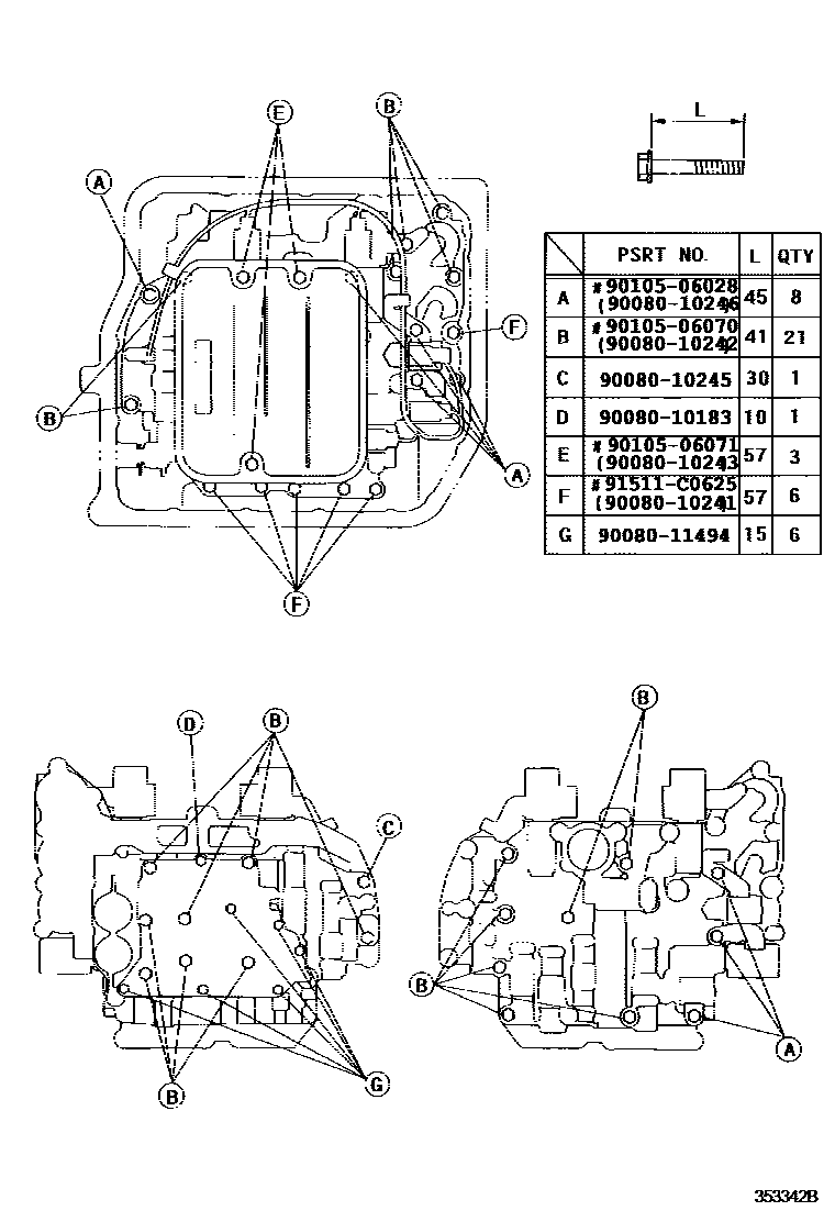 Toyota CAMRY 阀体和滤油网(ATM) EPC diagram — 353342B