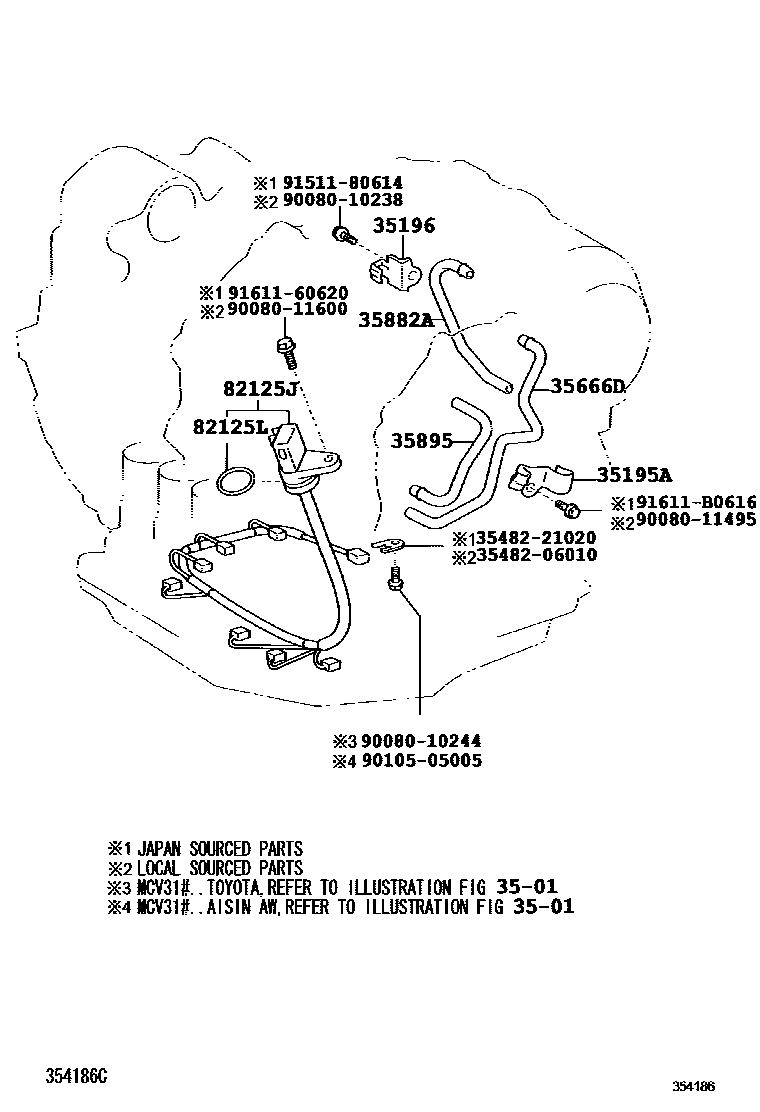Toyota CAMRY 阀体和滤油网(ATM) EPC diagram — 354186E