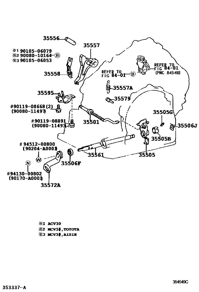 Toyota CAMRY 节气阀连杆和阀杆(ATM) EPC diagram — 354549C