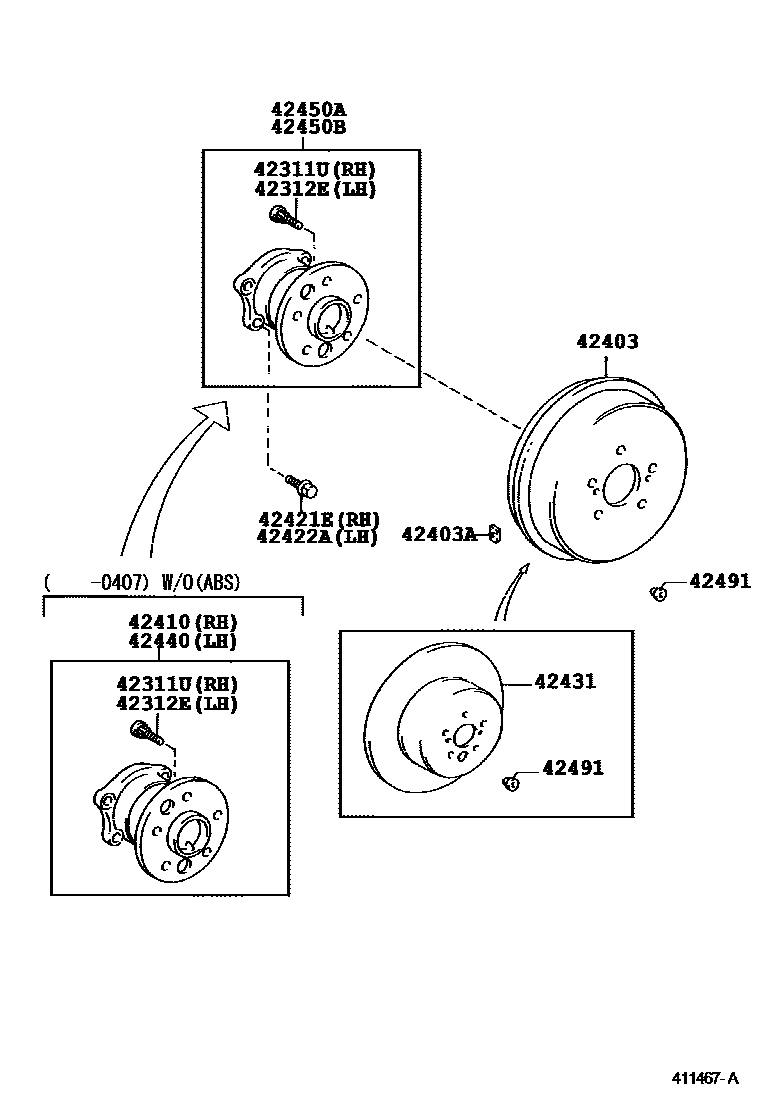 Toyota CAMRY 后桥半轴和后桥轮毂 EPC diagram — 411467B