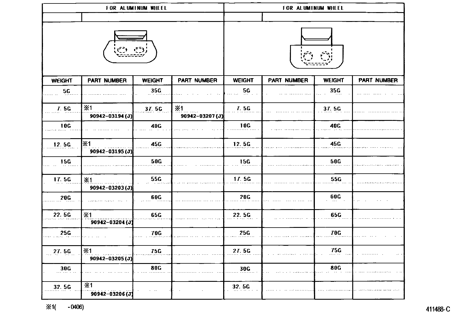 Toyota CAMRY 车轮和车轮盖 EPC diagram — 411488C