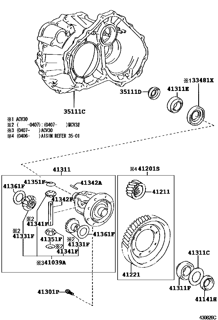 Toyota CAMRY 前桥壳和差速器 EPC diagram — 430826C