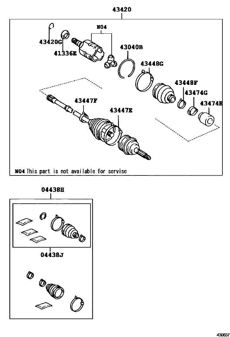Toyota CAMRY Front Drive Shaft EPC diagram — 430837E