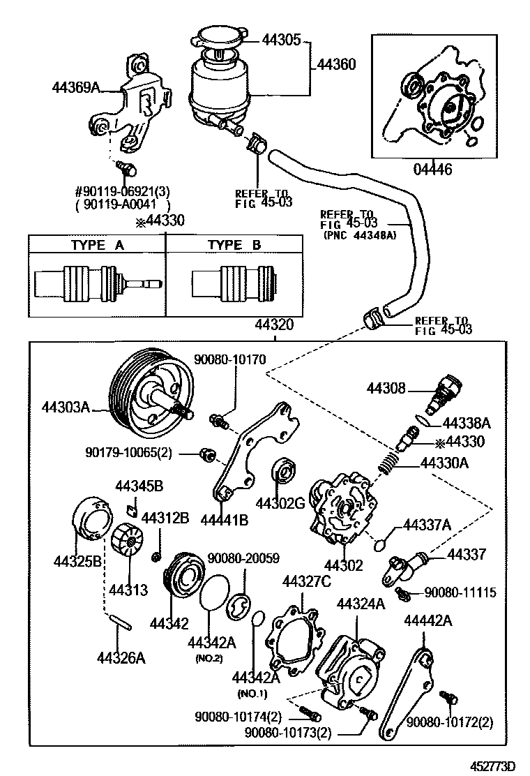 Toyota CAMRY 叶片泵和储油罐(动力转向) EPC diagram — 452773D