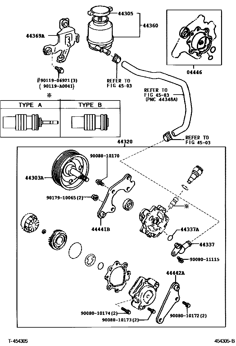 Toyota CAMRY 叶片泵和储油罐(动力转向) EPC diagram — 454305B