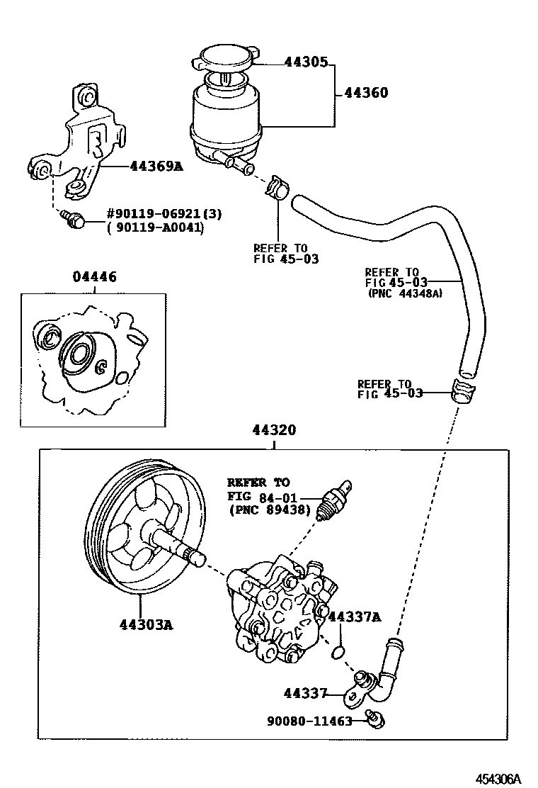 Toyota CAMRY 叶片泵和储油罐(动力转向) EPC diagram — 454306A