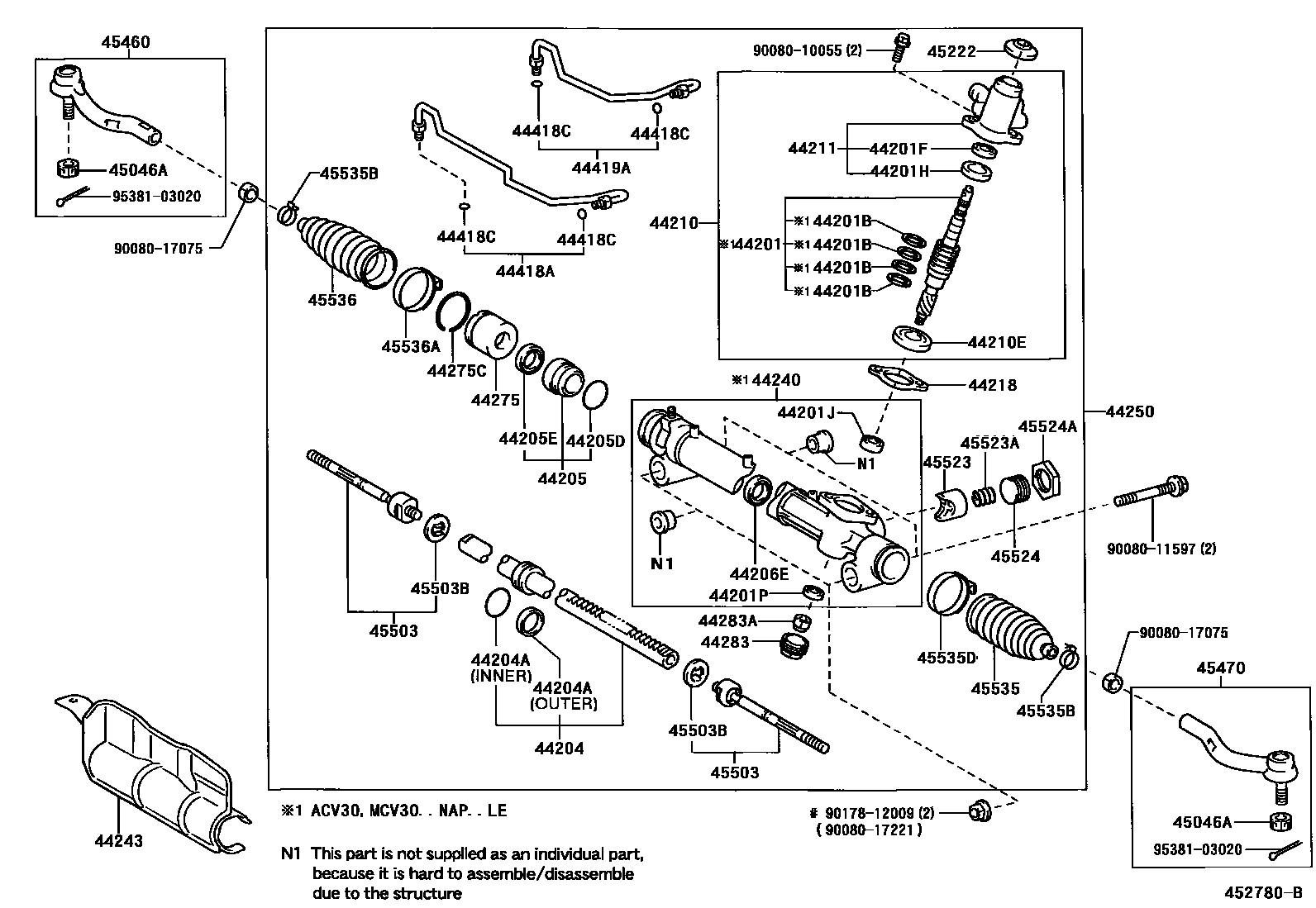 Toyota CAMRY 前转向齿轮和连杆 EPC diagram — 452780B